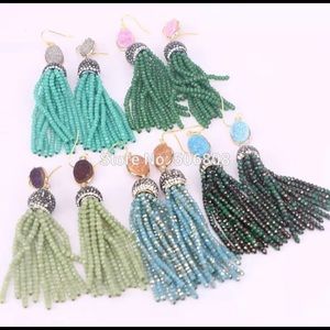 Crystal & stone tassel earrings!